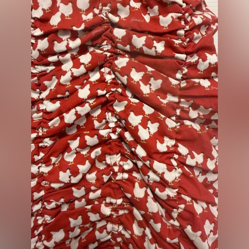 Fiorucci Women’s Red White Chicken Print Ruched Mini Dress Halter Size 42 - Picture 3 of 9